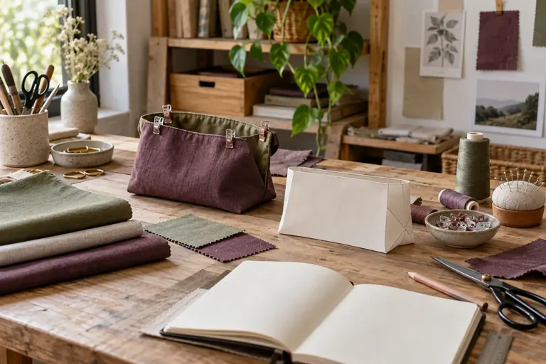 Échantillons de tissu et esquisse abstraite dans un carnet
