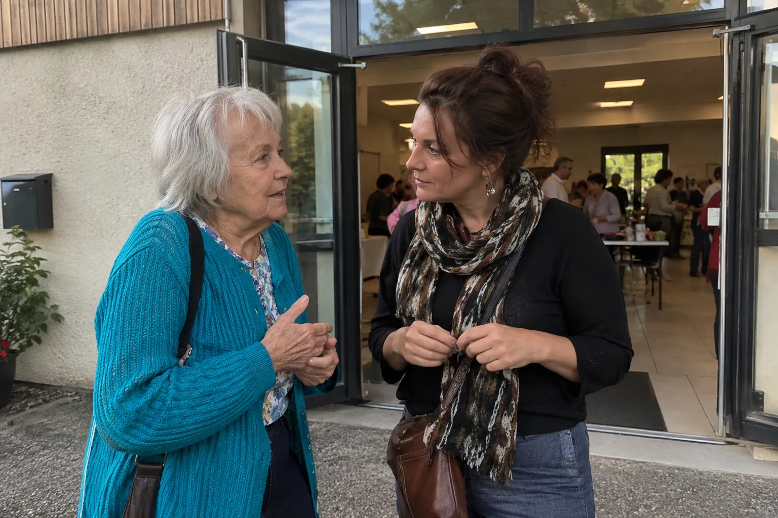 Deux femmes échangent après une rencontre
