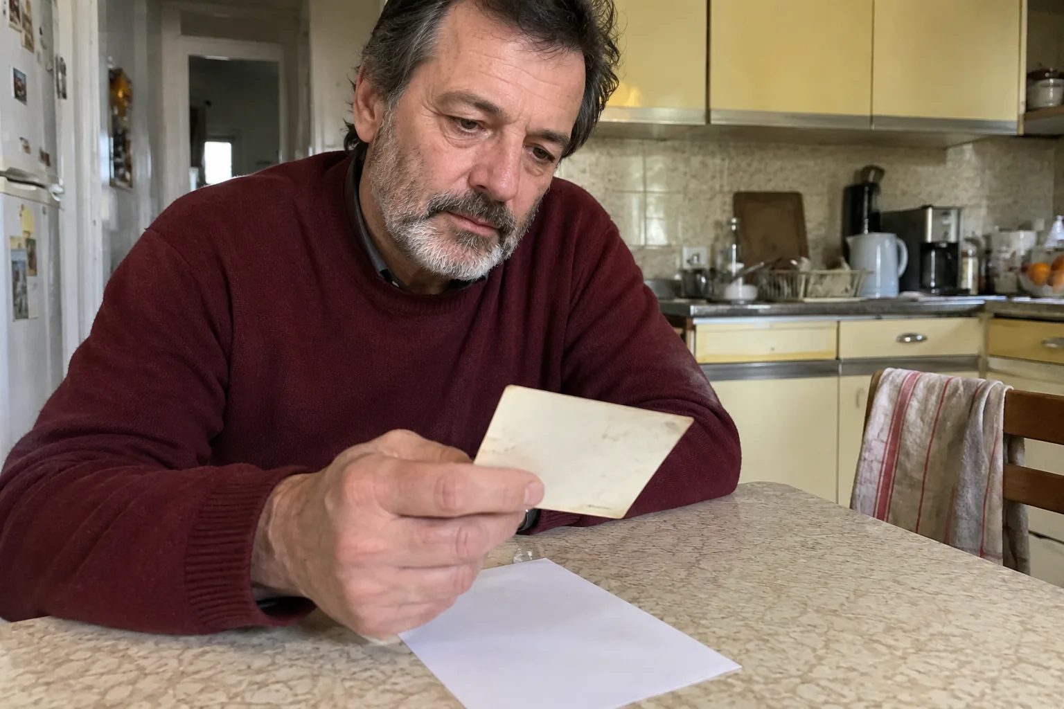 Un homme regarde le dos d’une ancienne photographie