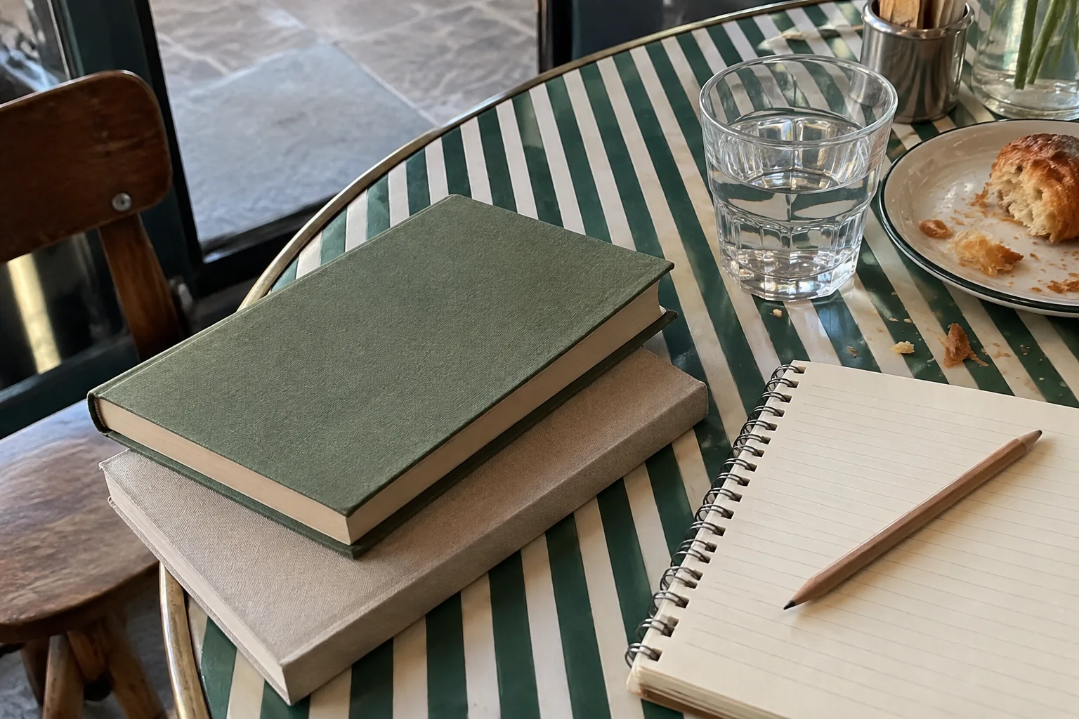 Deux livres et un carnet sur une table de café