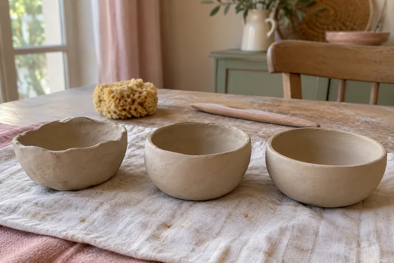 Trois bols d’argile aux contours de plus en plus réguliers.